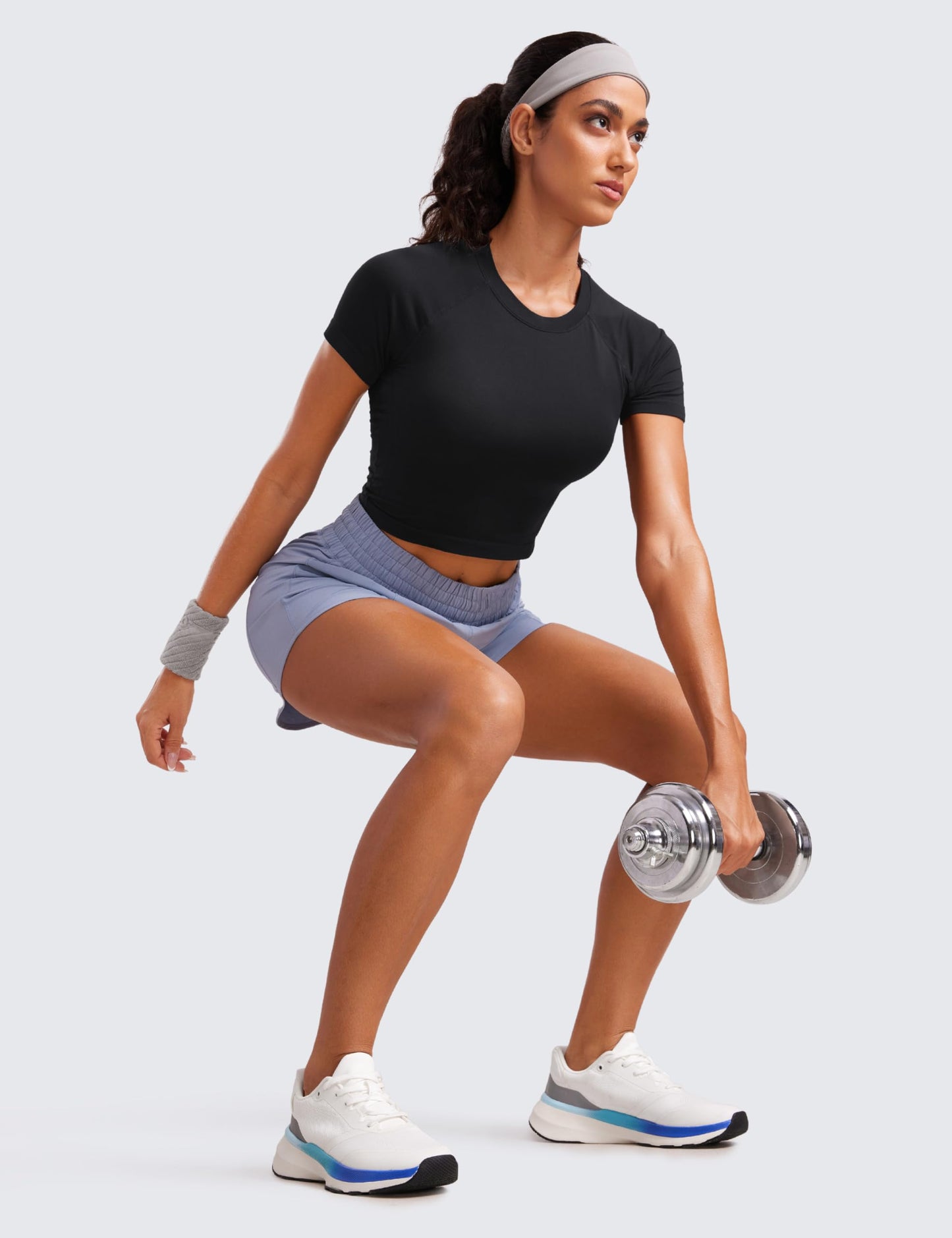 CRZ YOGA Seamless Crop T-Shirt Black Medium