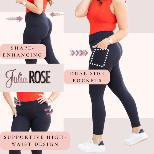 Julia Rose Luxe High-Waisted Leggings - Buttery Soft Tummy Control with Pockets for Women