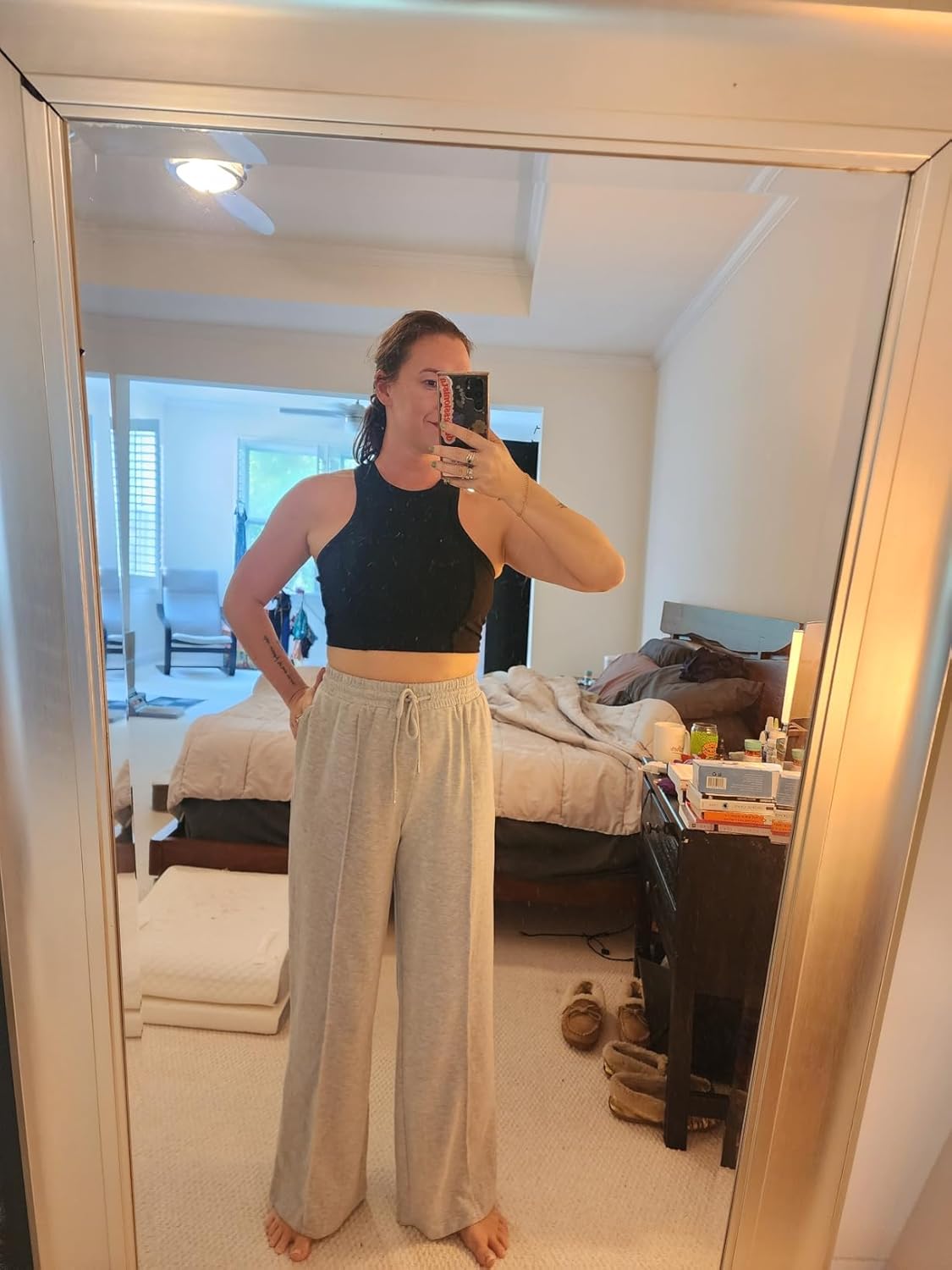 Missufe Women's High Waist Wide Leg Casual Joggers - Comfortable Lounge Pants with Pockets