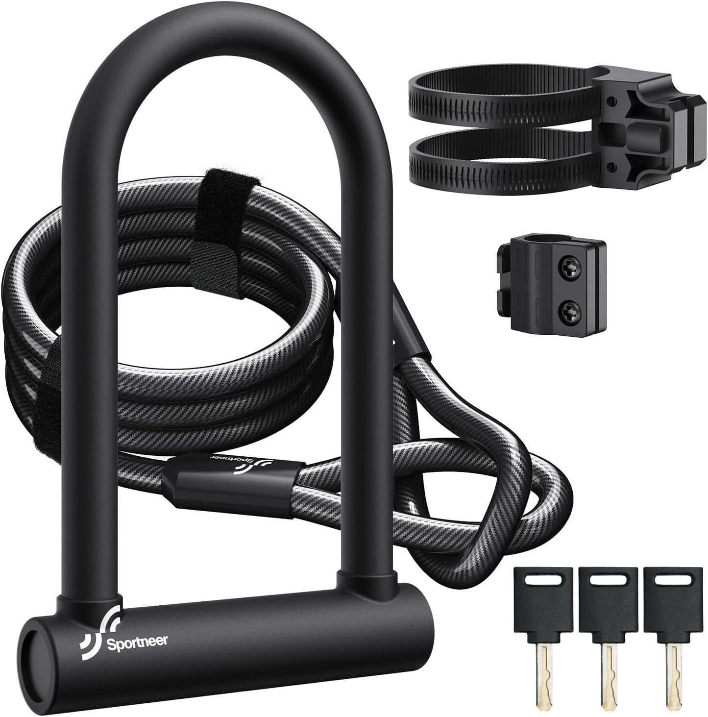 Sportneer Bike U Lock - Heavy Duty 18mm Shackle with 6ft Security Cable | Sturdy Mounting Bracket for All Bike Types, 9.85''x6.3''