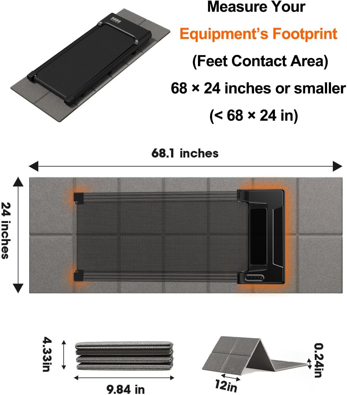 Regine Switzerland Treadmill Mat - Non-Slip Exercise Equipment Pad for Carpet & Hardwood Floors | 68x24, 1/4" Thick, Grey