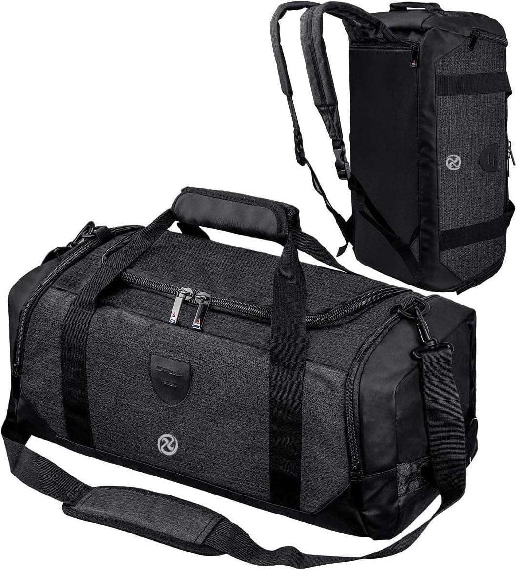 Skiennix Gym Duffle Bag - Waterproof Sports Duffel with Shoe Compartment | Black Travel Weekender for Men & Women