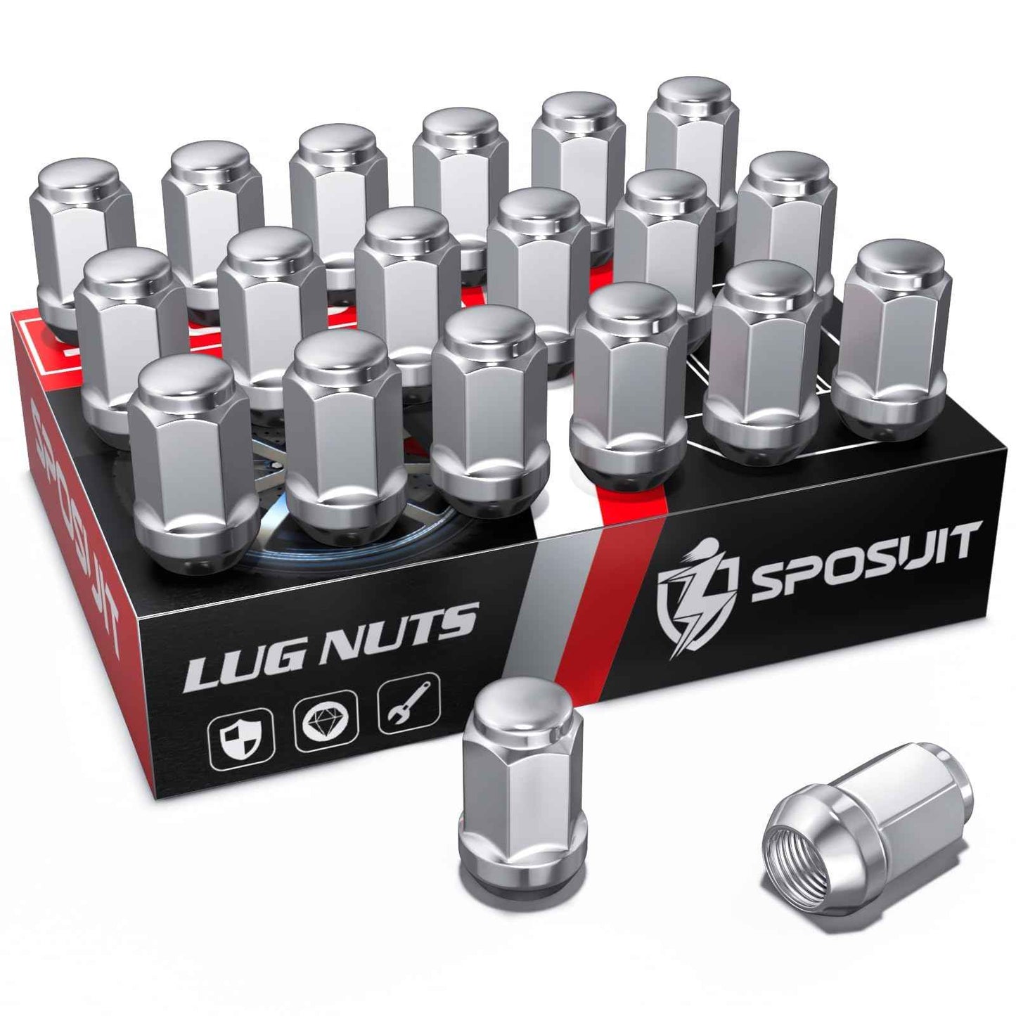 Sposuit M12x1.5 Lug Nuts - Replacement for 2006-2017 Jeep Compass, 2007-2017 Jeep Patriot - Closed End Chrome Lug Nut(20 Pcs)