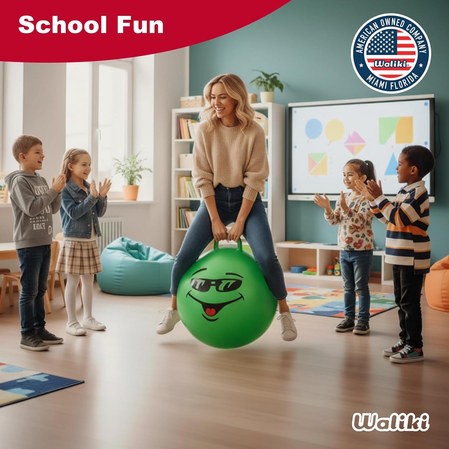 WALIKI Hop Ball Toy - 18” Green Jumping Therapy Ball for Kids Aged 3-6 | Fun Outdoor Activity