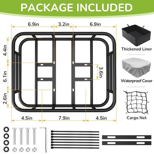 COSTYLE Bike Basket Rear, Bicycle Basket with Cargo Net, Removable Liner, Waterproof Cover, 17" x 13" x 6" Bike Rear Basket Heavy Duty for Icnic, Pet, Grocery, Suitable for Most Bikes and E-Bike