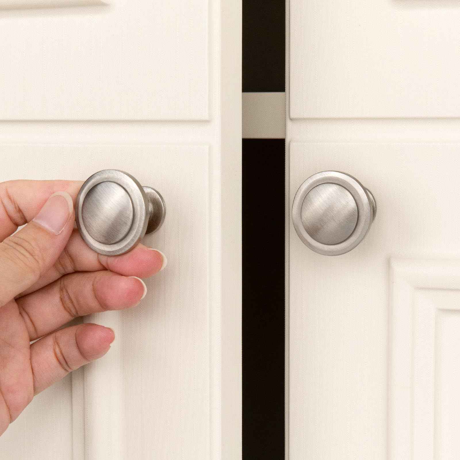 homdiy 10 Pack Brushed Nickel Cabinet Knobs Round Silver Kitchen Knobs for Cabinets, Dresser Drawer Pulls, Zinc Alloy