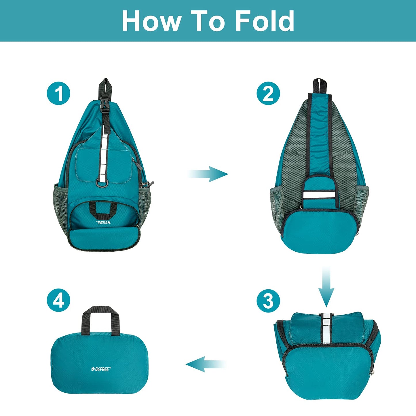 G4Free Packable Sling Backpack, Small Crossbody Sling Bag Travel Hiking Daypack Casual Foldable Shoulder Chest Bag