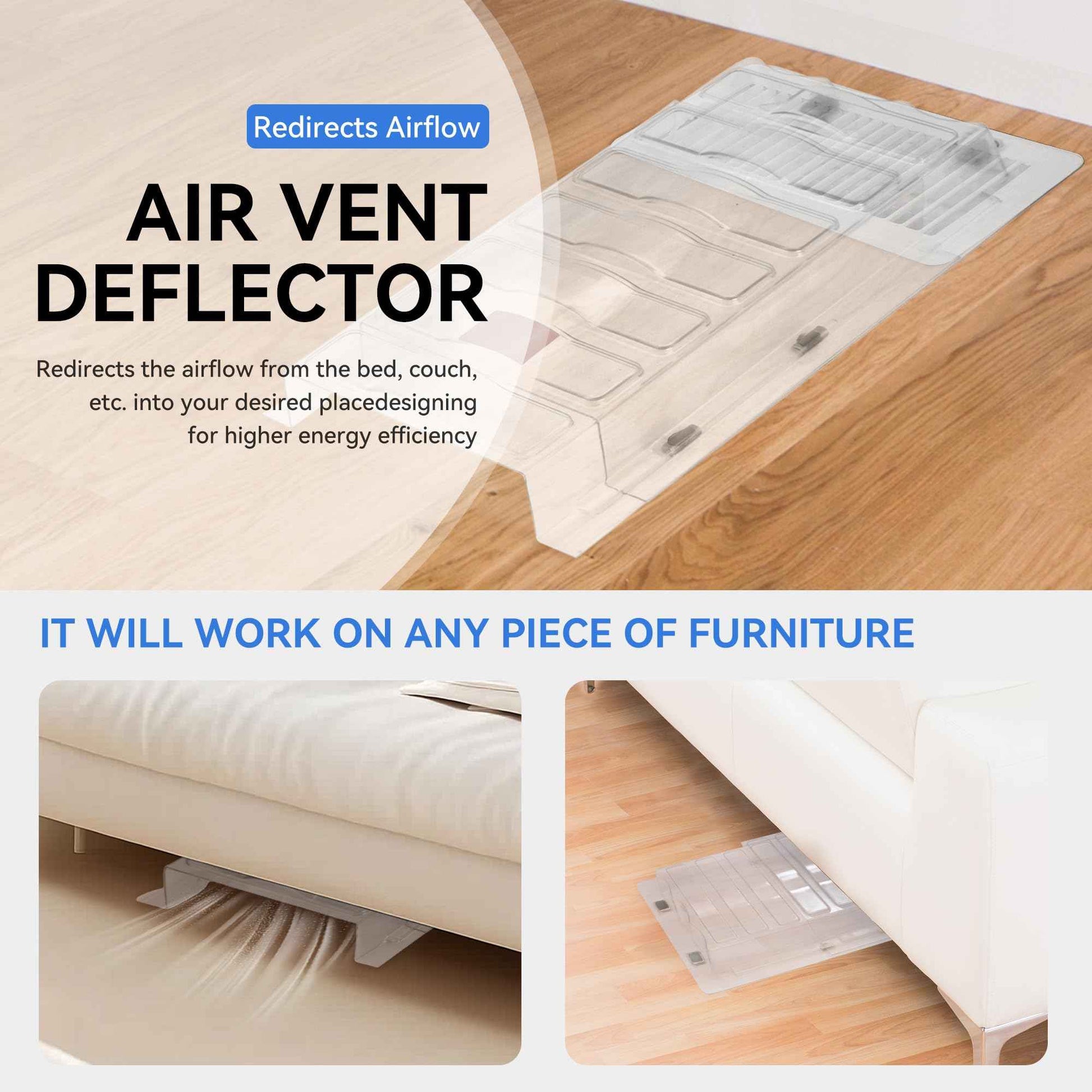 Sideways Magnetic Vent Extender for Under Furniture, Floor Resiter Vent Deflector Fits Vents 3" - 6" Wide (1PCS)