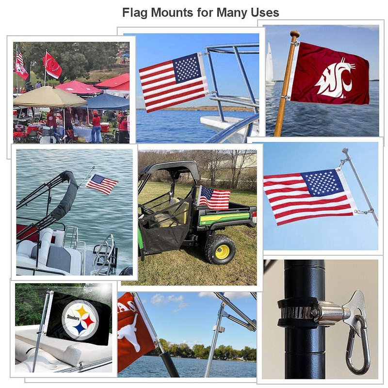 Flag Mounts with Carabiner Clips for Grommet Flags Universal Set of 2