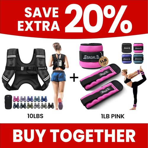 BAGAIL Weighted Vest 10 lb - Black | Ankle & Wrist Weights 2 lb - Pink for Enhanced Training