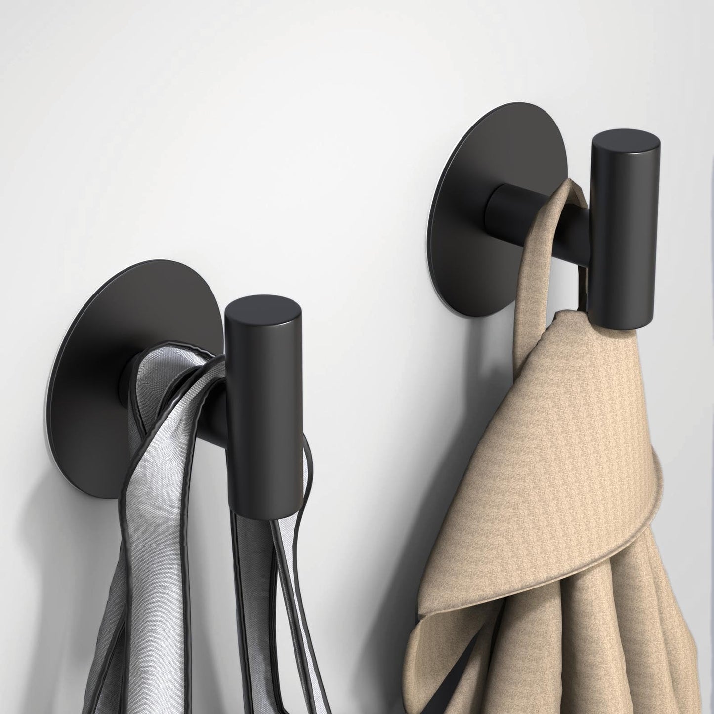 VINHOLD Self-Adhesive Coat Hooks, Stainless Steel Heavy Duty Wall Hooks, Towel Hooks for Hanging Robes, Aprons, Coats and Hats in Bathrooms,Kitchens and Hotels(2 Pack, Black)