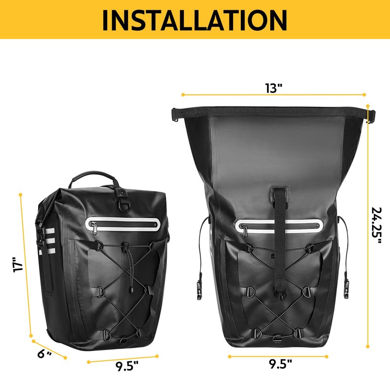 Smasrob Waterproof Bike Pannier, 30L Rear Bike Rack Bag with Multiple Pockets and Adjustable Clips, Bicycle Pannier Fits Most Bike Racks, Black (1 Bag)
