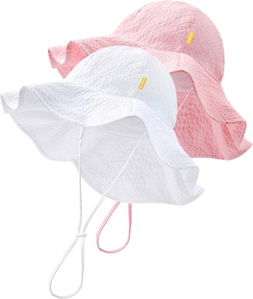 HONGTEYA Baby Sun Hat - Adjustable Toddler Girl Beach Hat for Summer Sun Protection | Wide Brim