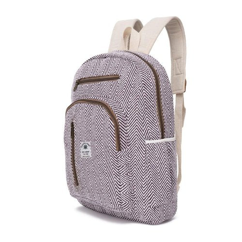 CRYSTALBYPC Hemp Cotton Backpack | Handmade Himalayan Daypack | 15L Medium | Beige | Lightweight Water-Repellent with 3 Compartments for Daily Casual Use