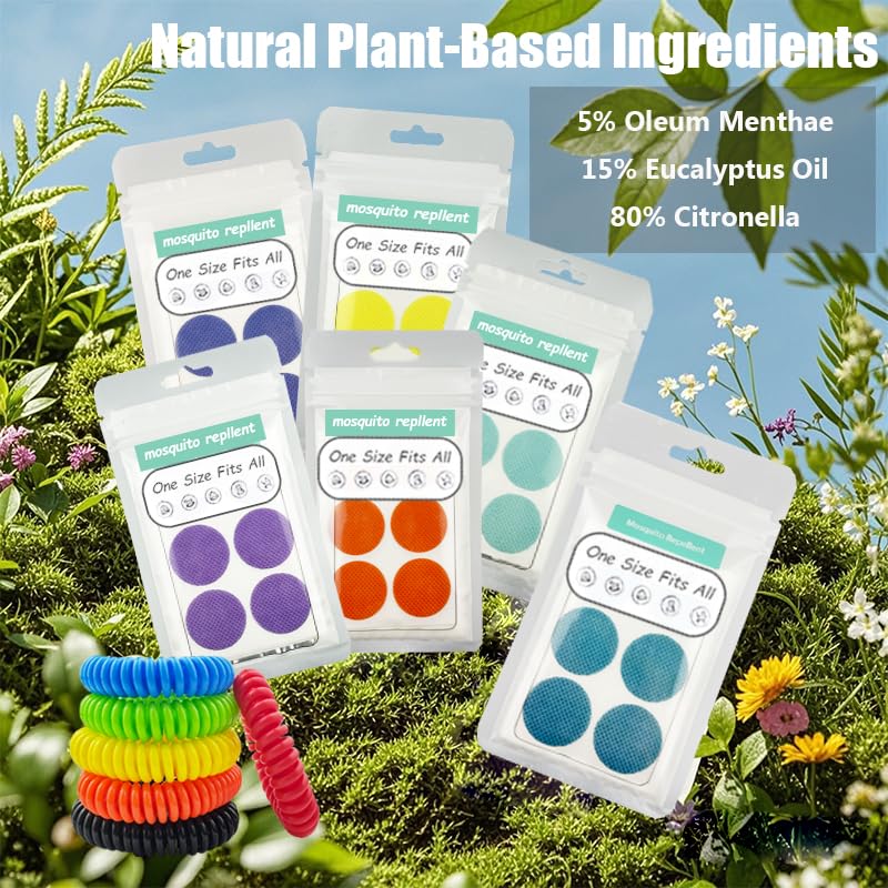 BuggyBands Mosquito Repellent Stickers 360 Pack + 6 Bracelets – Natural Plant-Based Insect Protection
