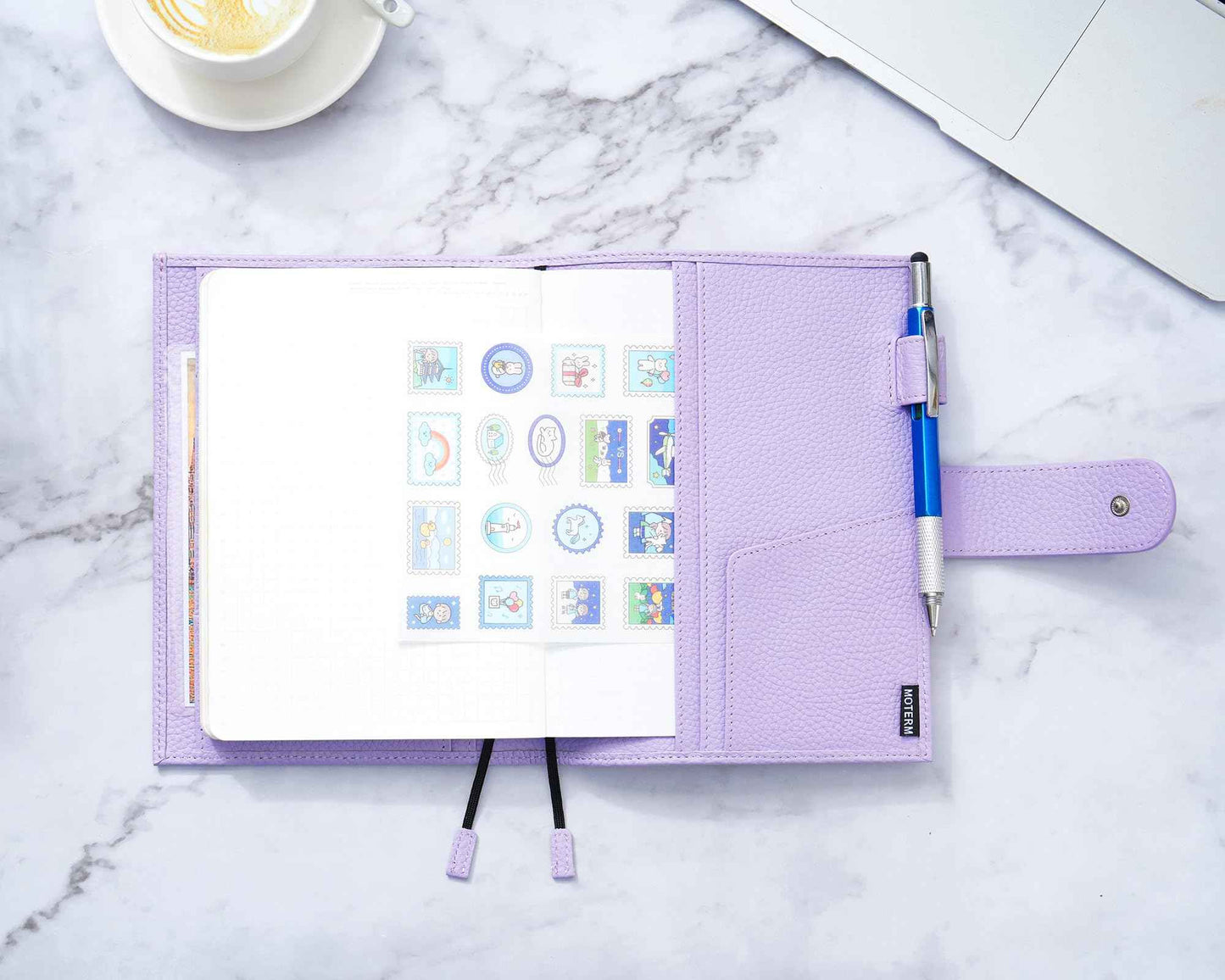 Moterm Leather Cover for Stalogy B6 - with Back Pocket, Pen Loop and Card Slots (Pebbled-Lavender, B6+)