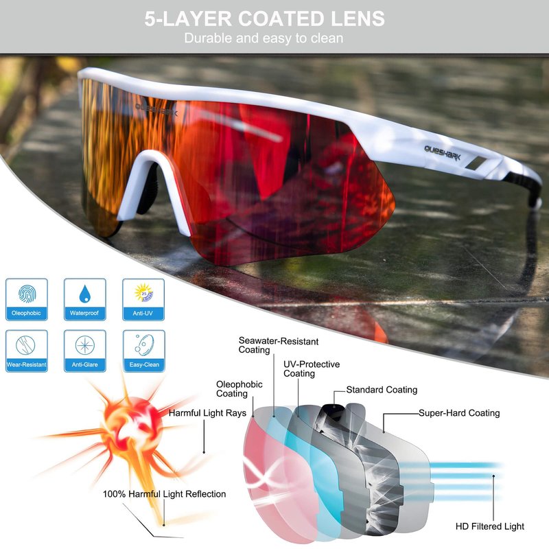 Queshark Cycling Glasses, Running Glasses for Women Men, UV400 Protection, Sports Sunglasses for Cycling Running Baseball