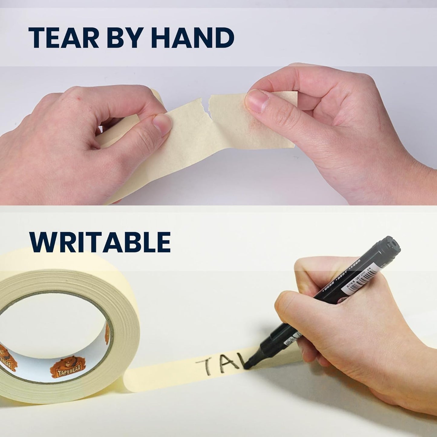 TAPEBEAR Masking Tape - 0.7 Inches x 60 Yards | Beige White Painters Tape for DIY & Home Projects - 10 Rolls