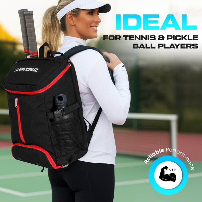 SWFTCRUZ Tennis Bag, Tennis Backpack for Women and Men, Hold 2 Tennis Racket, Pickleball Paddles, Lightweight Oxford Tennis Racket Bag with Ventilated Shoe Compartment