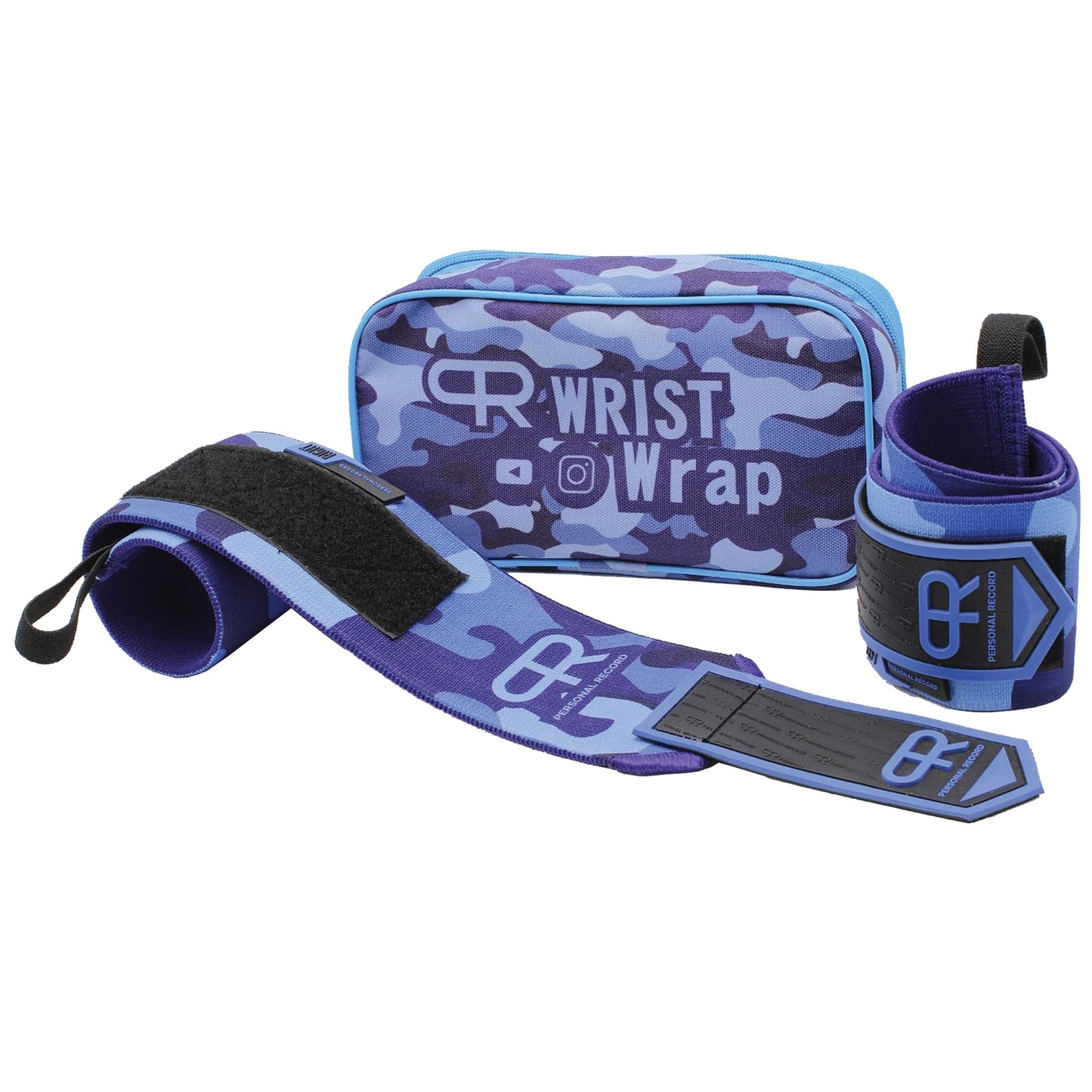 PR Personal Record Heavy Duty Premium Wrist Wraps, More Elasticity, Reinforced Stitching, Extra Wide Strap, Strong Thumb Loop, Larry Wheels Weightlifting Wraps, Lifting Wrist Wraps (Blue Camo)