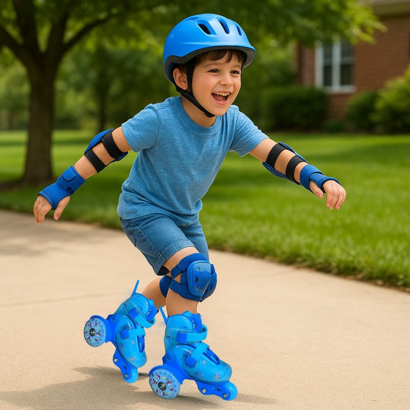 Adjustable Roller Skates for Girls Boys Kids, Fun Illuminating Light up Flash Wheels, 3-Point Type Balance with Wheel Locker Design for Beginner Age 5-8 (Blue, S)