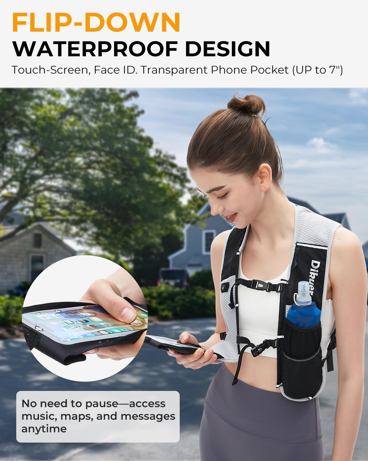 Skiennix Running Vest - Lightweight Hydration Pack with Waterproof Phone Pocket & 17oz Flask | Adjustable Reflective Straps for Hiking & Jogging