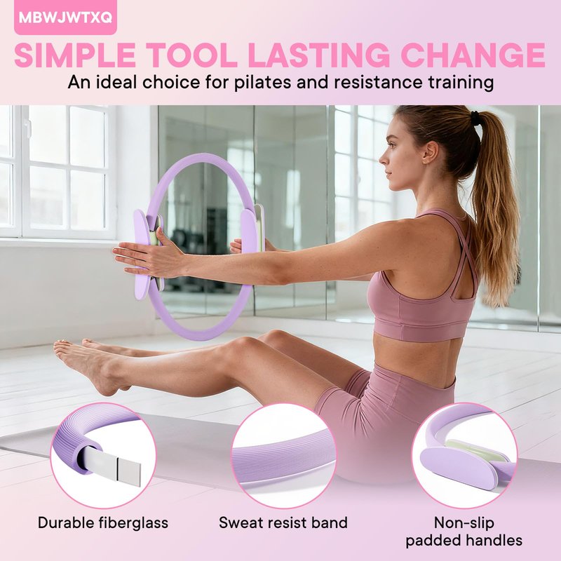 MBWJWTXQ Pilates Ring Fitness Circle – 14 Inch Magic Circle for Toning Arms, Thighs, Legs & Core (Workout Guide Included)