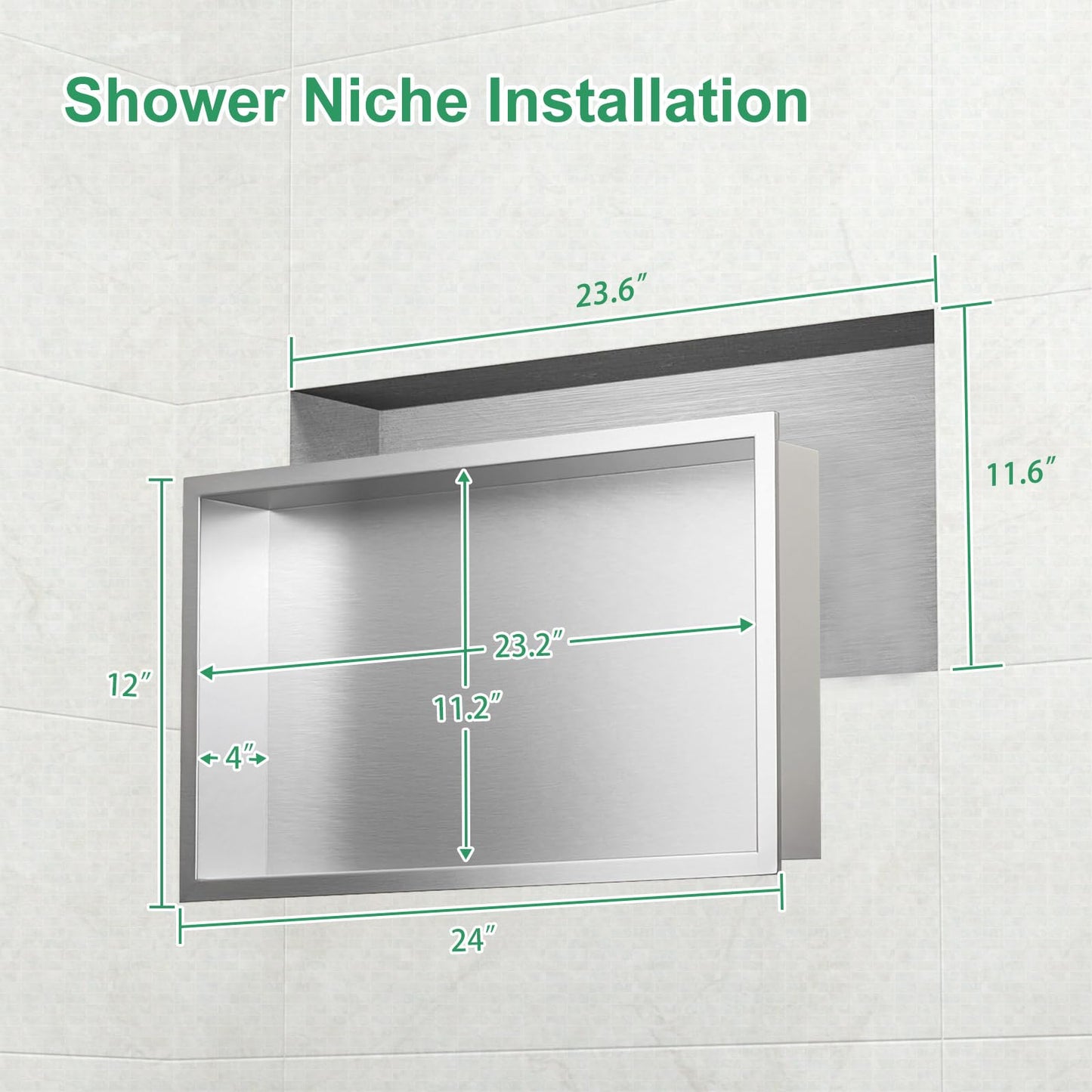 SaniteModar Shower Niche, Stainless Steel Shower Niche 12" X 24" No Tile Needed, Recessed for Bathroom Storage, Brushed Silver (Brushed Silver, 12x24)
