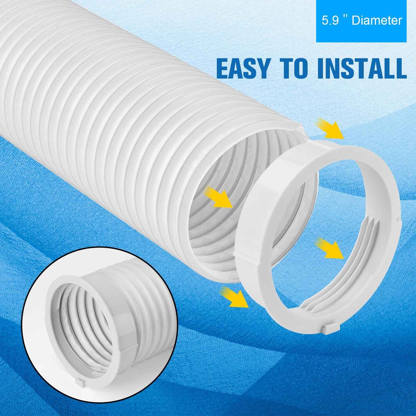 Portable Air Conditioner Hose Kit 5.9" Dia 59" Length AC Hose with Adapter Flexible Exhaust Hose and AC Unit Tube Connector for Portable Air Conditioner Vent AA06