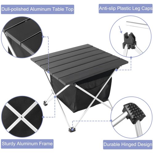 Grope Portable Camping Table Ultralight Aluminum Camp Table with Storage Bag,Beach Table for Sand with Carrying Bag,Prefect for Outdoor,Picnic,BBQ,Cooking,Festival (Black with Storage Bag-S)