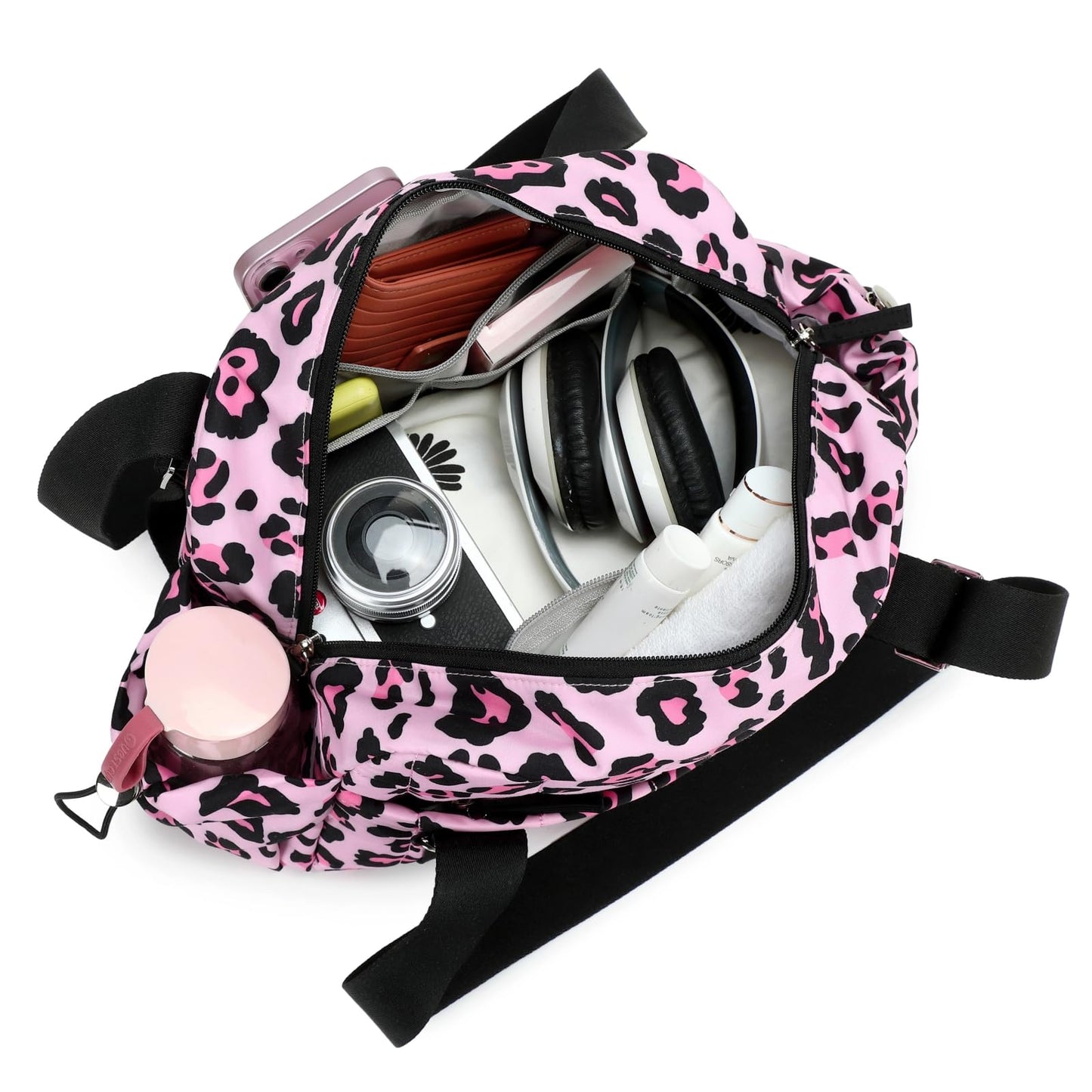 CAMTOP Mini Gym Bag for Women, Small Gym Tote Bag Puffy Quilted Sports Duffel Bag with Wet Compartment and Coin Purse Duffel Bags Dance Yoga Workout Bag for Gifts (Leopard, Mini-12.6")