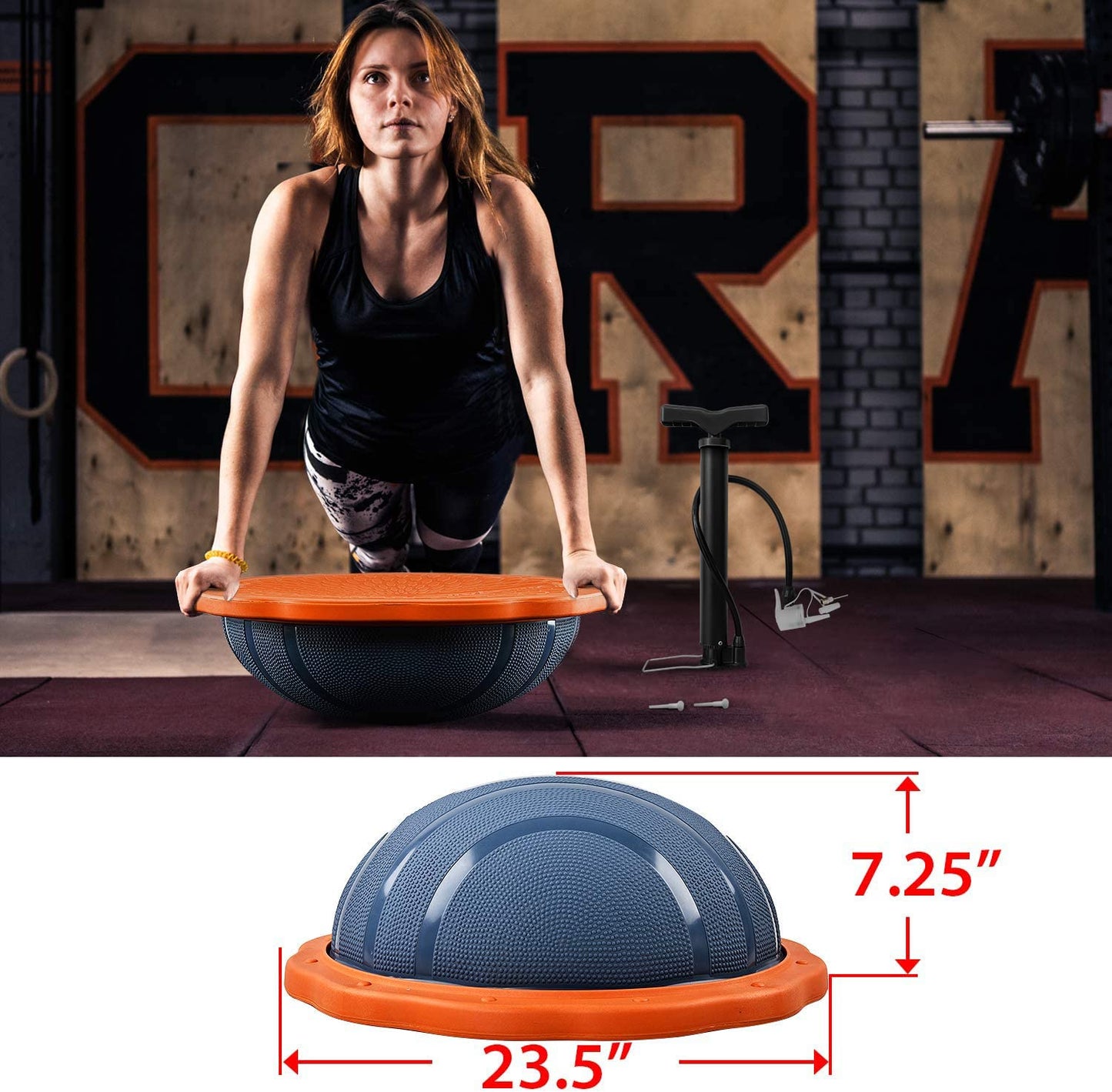 Yes4All Premium Half Ball Balance Trainer, Stability Ball for Exercise, Home Gym Full Body Workouts - Dark Blue/Orange