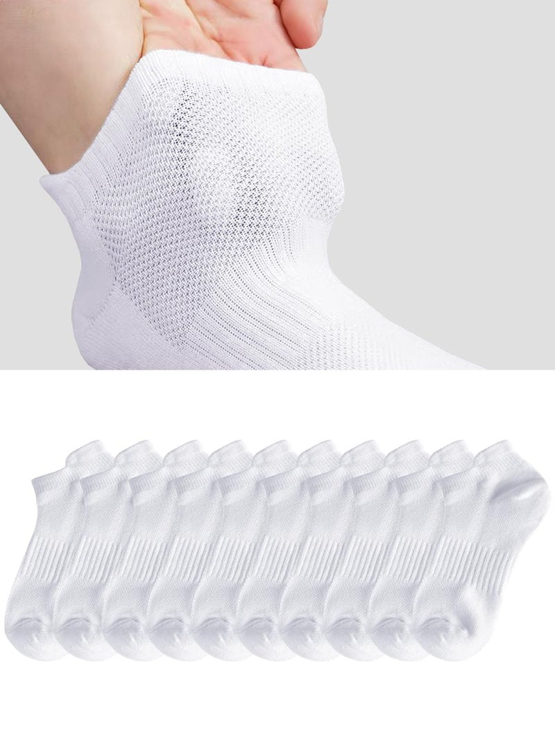 CHANCALCAL 10 Pairs Kids Socks for Boys Girls Ankle Athletic Low Cut Socks Half Cushioned Crew Cotton No Show Socks 10-12 Years White