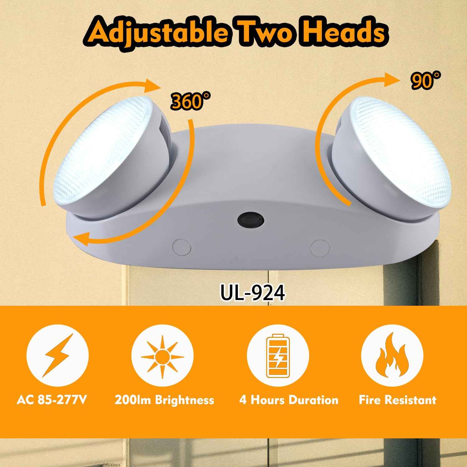 Apmeetlux Emergency Light,200lm 4Hours Battery Backup,Commercial Emergency Exit Lighting for Home Power Failure Outage Office Business Restaurants, Hardwired, UL 924 AC85-277V