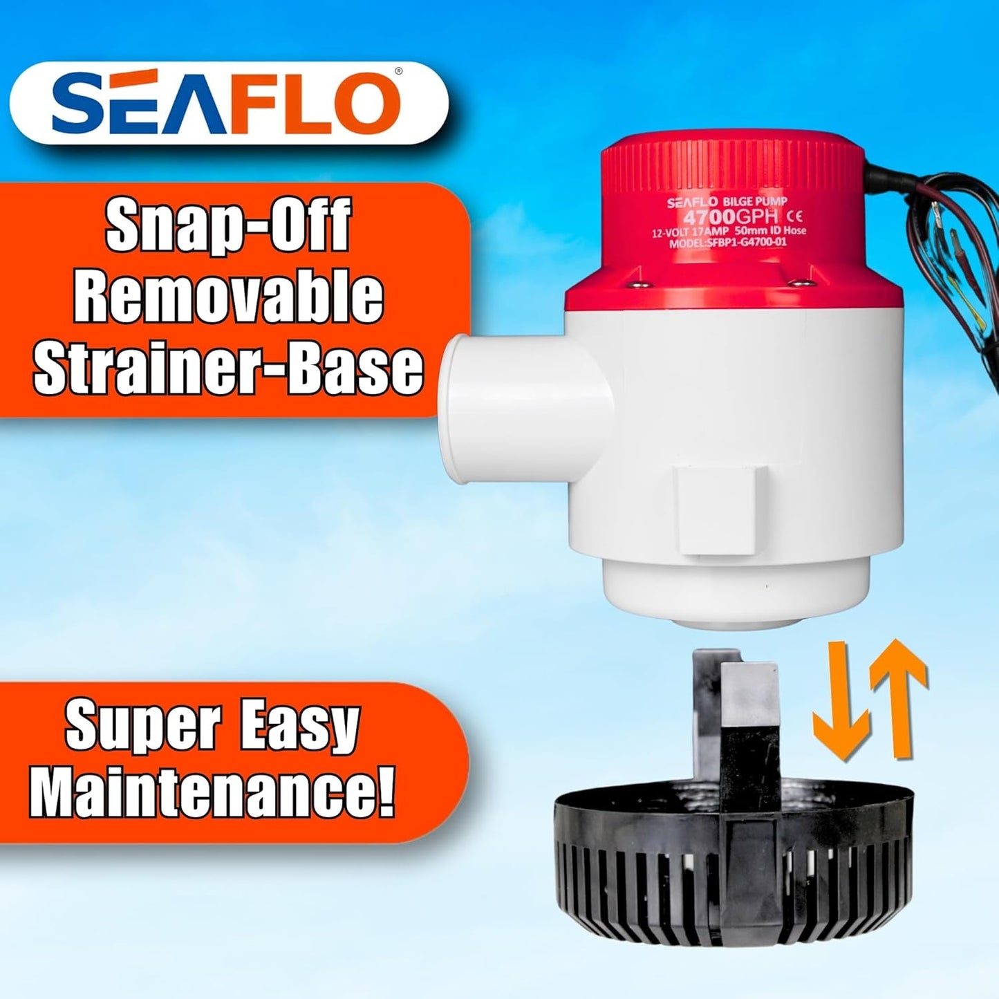 SEAFLO 01 Series 4700 GPH Bilge Pump - 12V Marine Submersible Pump with Anti-Airlock Protection & 4-Year Warranty