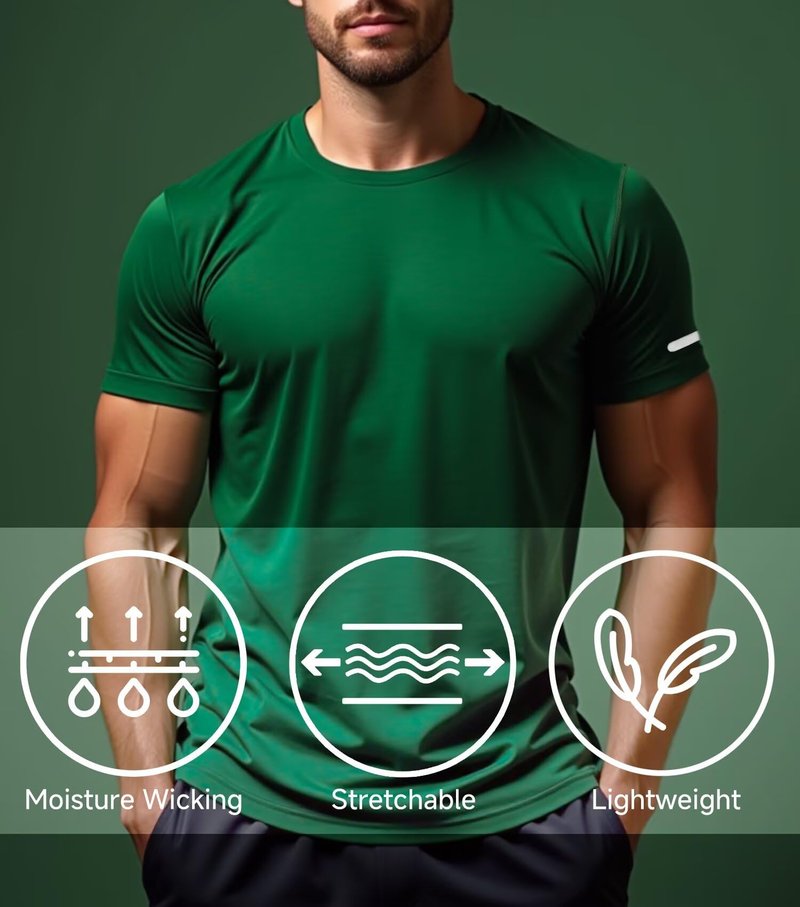 YumiDay Mens Running Shirts Dry Fit, Athletic Workout T Shirt Fitted Irish Green(Dark Green,M)