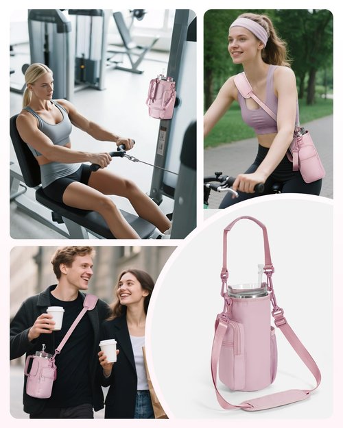 sportsnew Magnetic Gym Bag for Women Men, Water Bottle Carrier Holder with Strap & Phone Pockets for 40oz Tumbler with Handle, 4 Built-in Magnets Small Gym Bag for Sports, Workout, Fitness, Walking