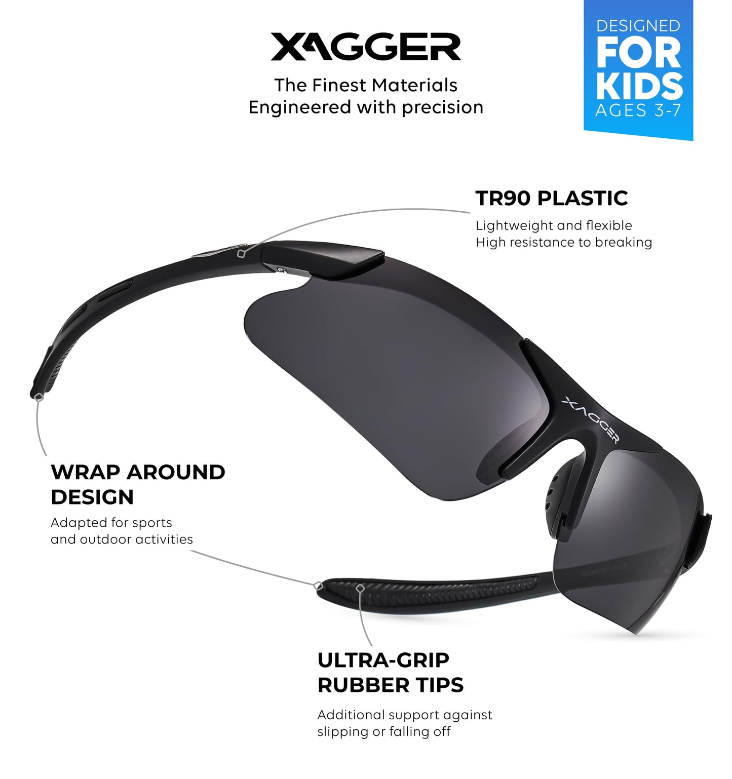 Xagger Kids Youth Polarized Sports Sunglasses for Boys Girls Baseball Softball Glasses TR90 Frame