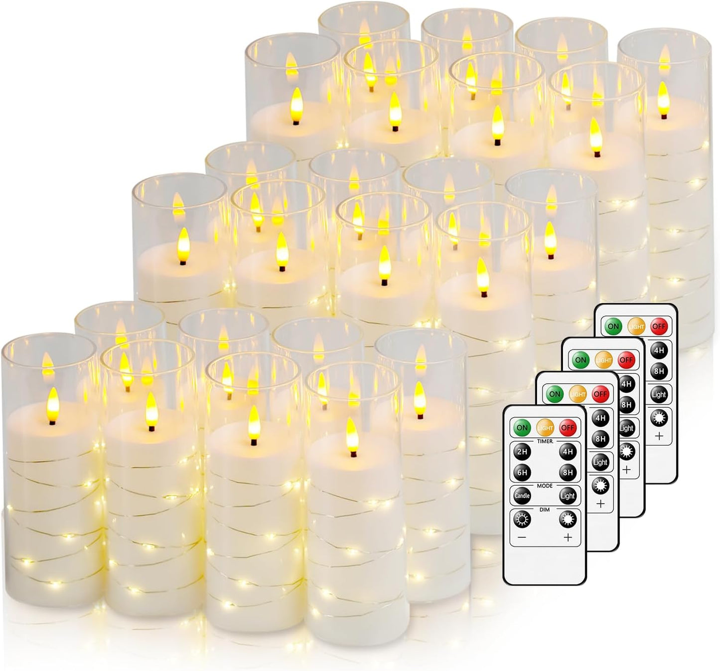 Flameless LED Pillar Candles Set - 9 Pcs White with Remote & Star String for Home Decor