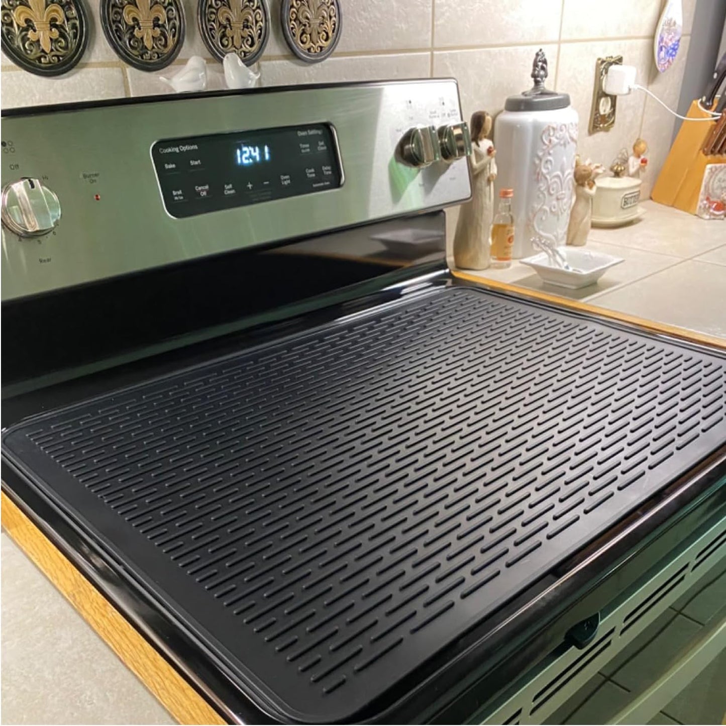 Stove Top Covers for Electric Stove - Silicone Stove Cover Mat - 28 x 20 Ceramic Stove Guard Stove top Protector, Heat Resistant Cooktop Cover, Dish Drying Mats for Kitchen, Black