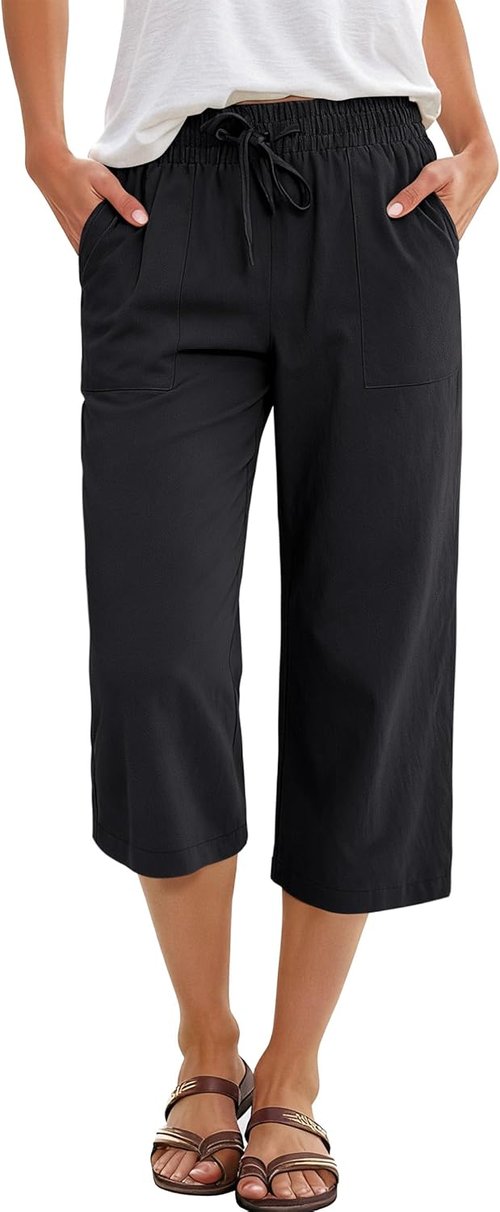 ANRABESS Capris Pants - Women's Casual High Waist Drawstring Trousers for Summer | Loose Fit, Cropped Style