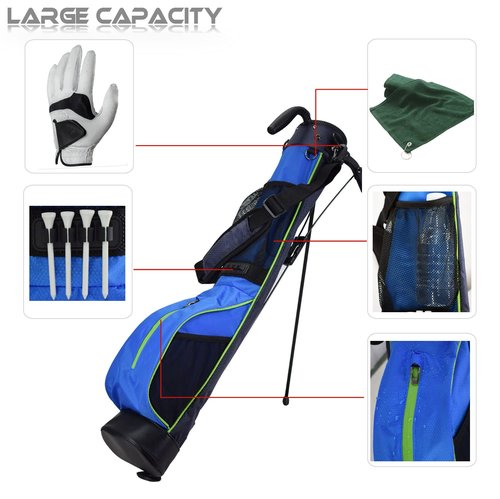 LAISUNTIM Golf Stand Bag Retractable, Portable Golf Bag with 2 Way Divider and Dual Straps, Waterproof Wear-Resistant Durable Fabric Golf Bag for Women and Men (Blue)
