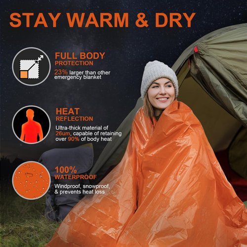 Guijinga 3-Pack Emergency Blanket, Extra-Thick Extra-Large Survival Blanket, Thermal Reflective Emergency Thermal Blanket for Outdoor Adventures, for Camping, Hiking, and Car Emergencies