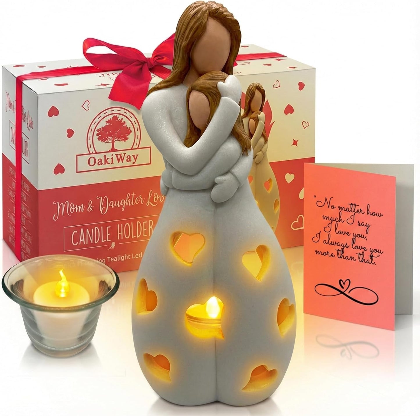 Regine Switzerland | Mother's Day Candleholder Statue with Flickering LED Light - Unique Gift for Mom | Seasonal Home Décor (Light Brown)