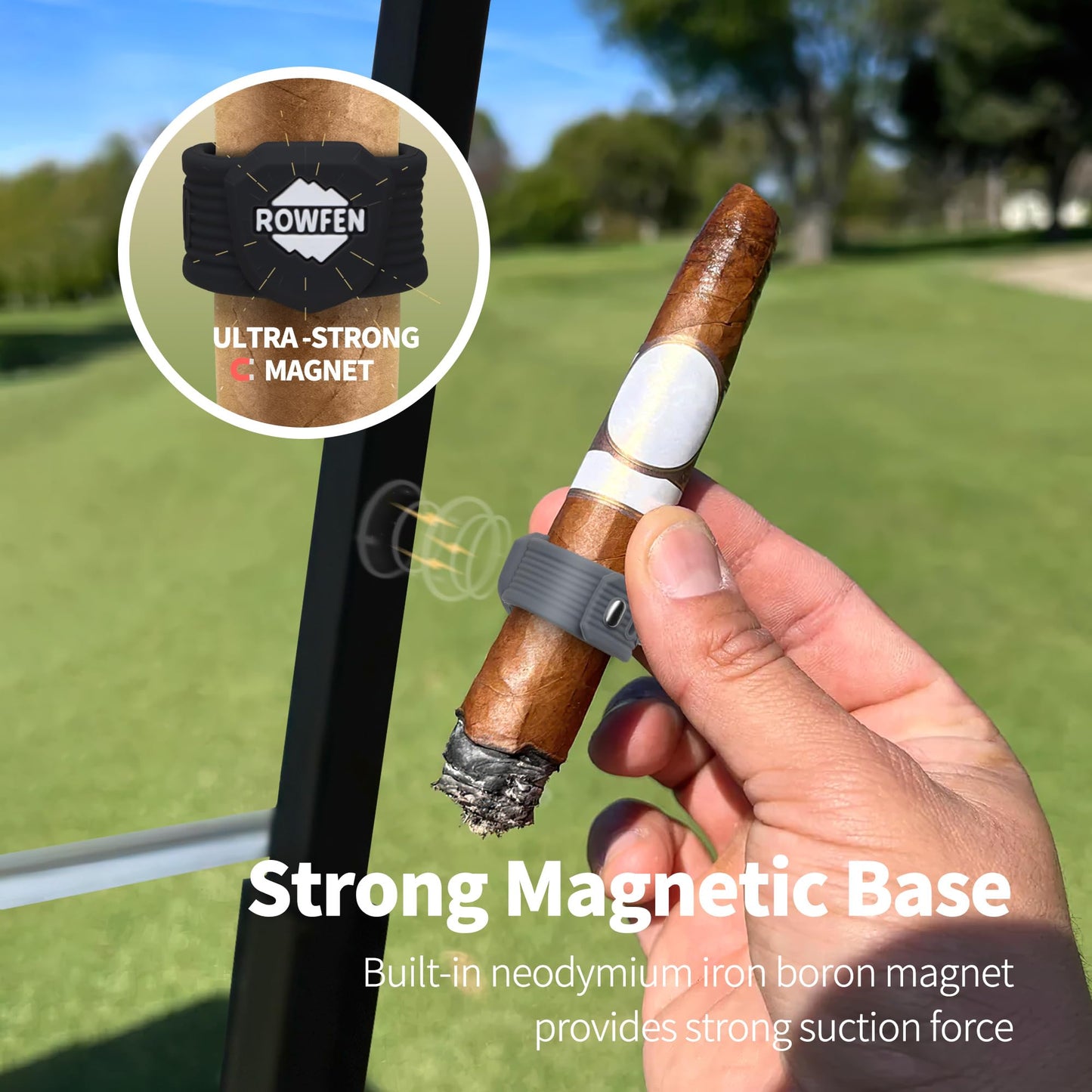 ROWFEN 2Pcs Magnetic Cigar Holder - Convenient Cigar Holder with Magnet and Adjustable Design - Fit for Golfing, Grilling, Fishing, Travel, and Outdoor Adventures (Black+Gray)