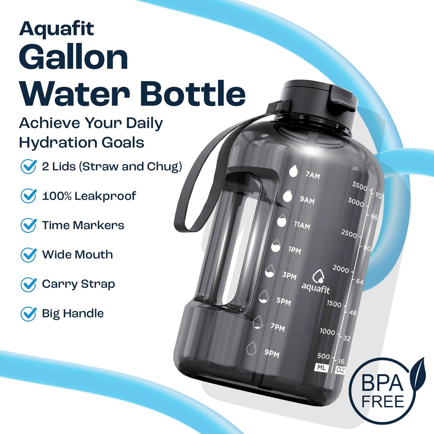 AQUAFIT 1 Gallon Water Bottle with Time Marker