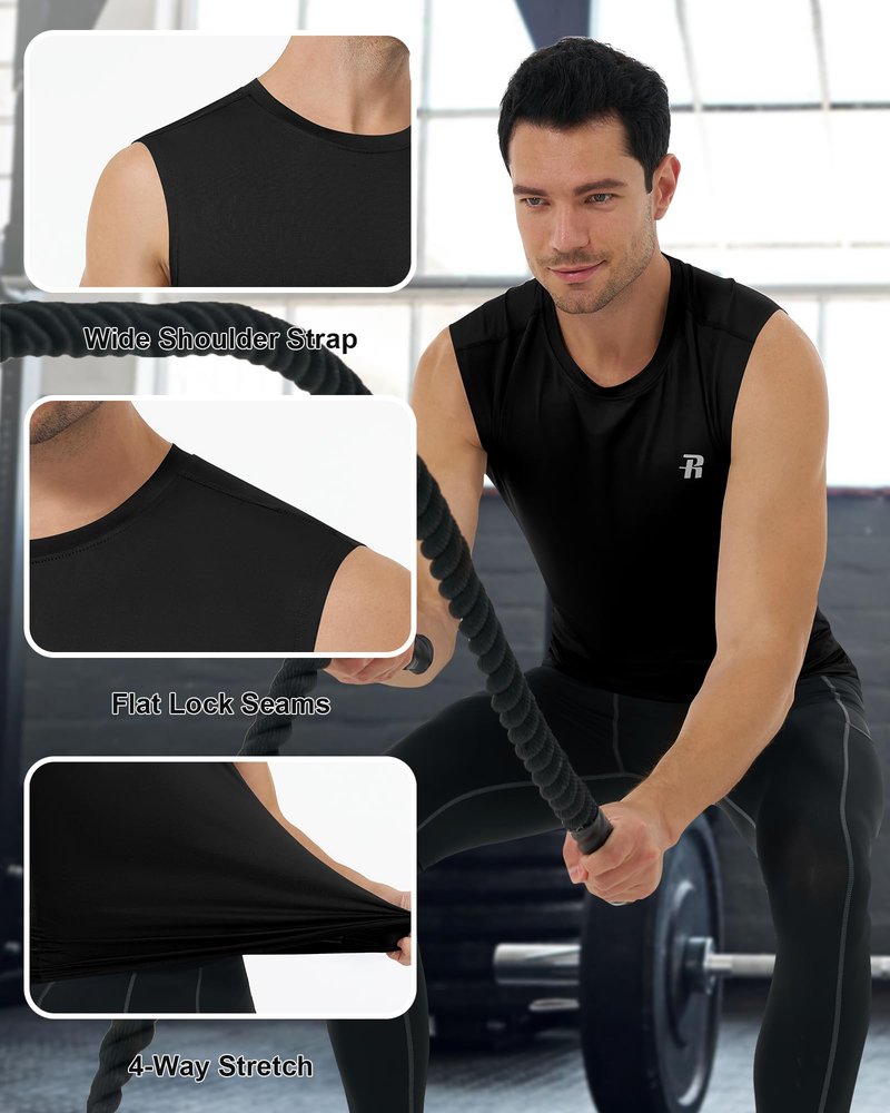 Runhit 3 Pack Sleeveless Compression Shirt Men Workout Athletic Tank Top Quick Dry Sports Base Layer Undershirt for Running Basketball Black/Black/Black 3XL