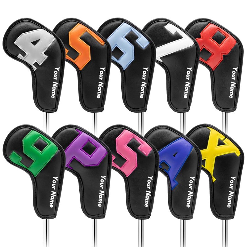 Montale Golf Iron Covers 10pcs Leather Colorful Golf Iron Headcovers,Golf Club Head Covers for Most Brand Customize & Non-Customiz
