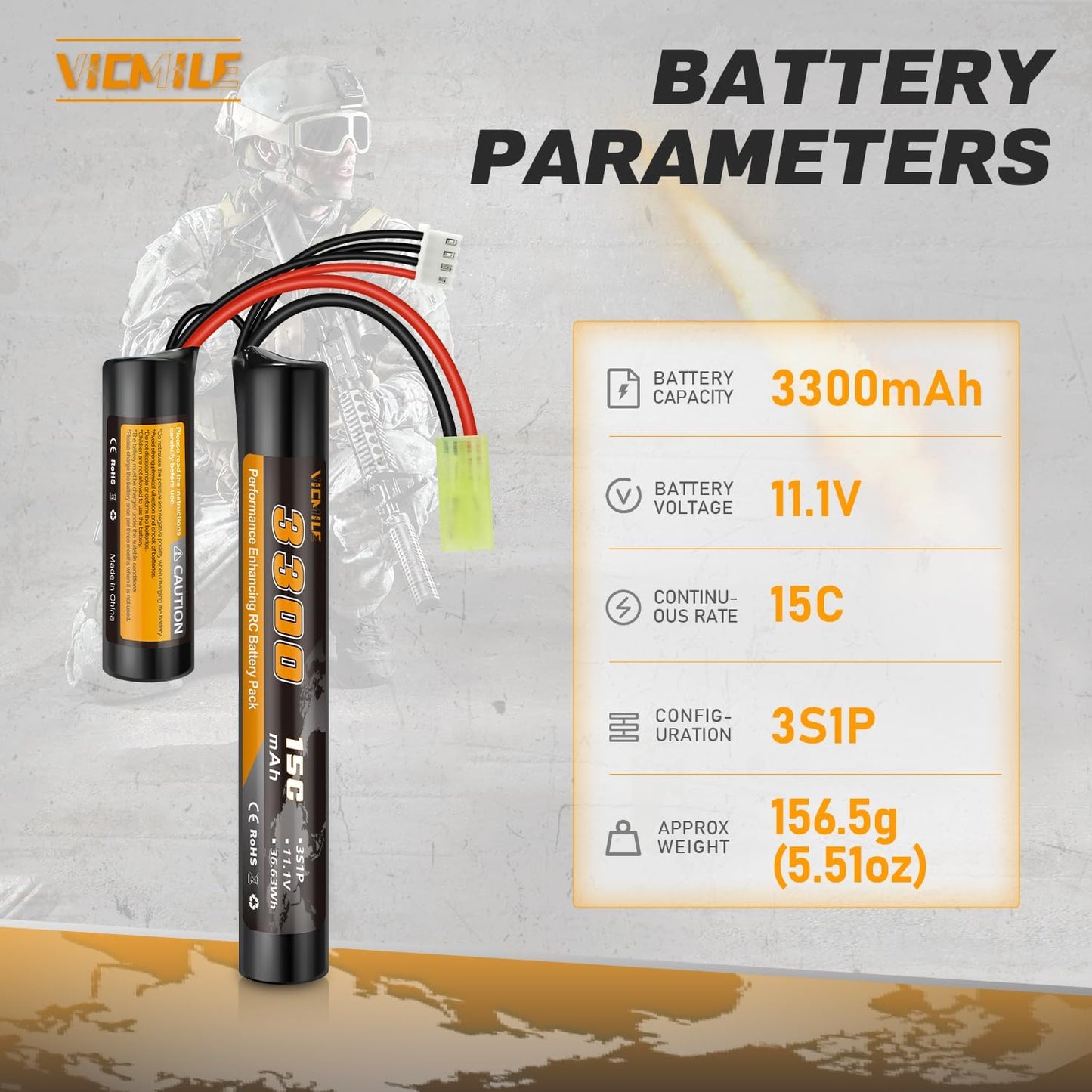 Skiennix 3300mAh Airsoft Battery - 11.1V Nunchuck Rechargeable for AEG AK47 M4 MP5 & More