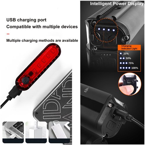 Bike Light Set for Night Riding,Bright Rechargeable Bicycle Headlight Set High Beam Low Beam,USB LED Bicycle Light,Waterproof Bike Headlight and Taillight for Adult Kid Mountain